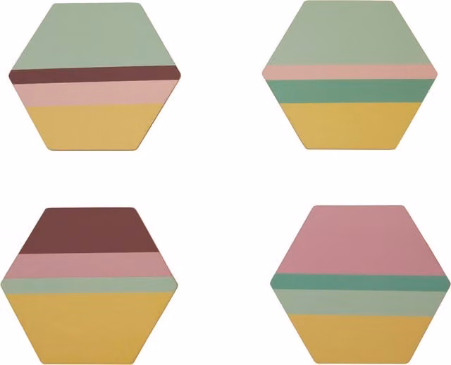 Orsina Set of 4 Miami Striped Gold Foil Hexagonal Cork Coasters in Multicolour