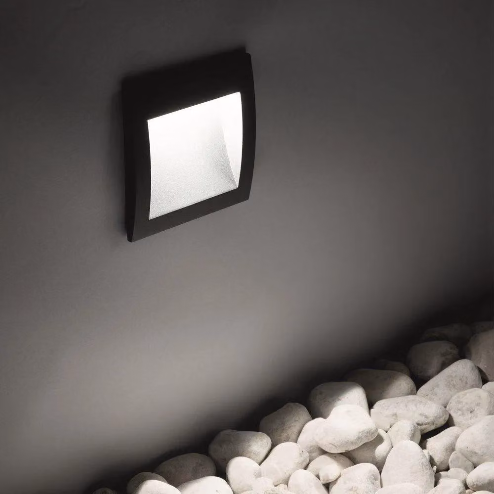 Netlighting Wire LED Outdoor Square Recessed Wall Light in Anthracite with 3000K Warm White Light and IP65 Rating – 3