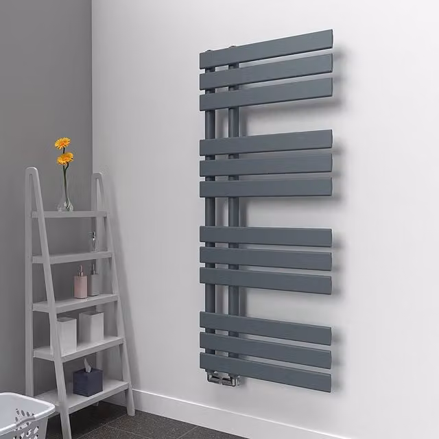Lux Heat Open Flat Coloured Towel Radiator, Slate Grey, H 118 cm x W 50 cm