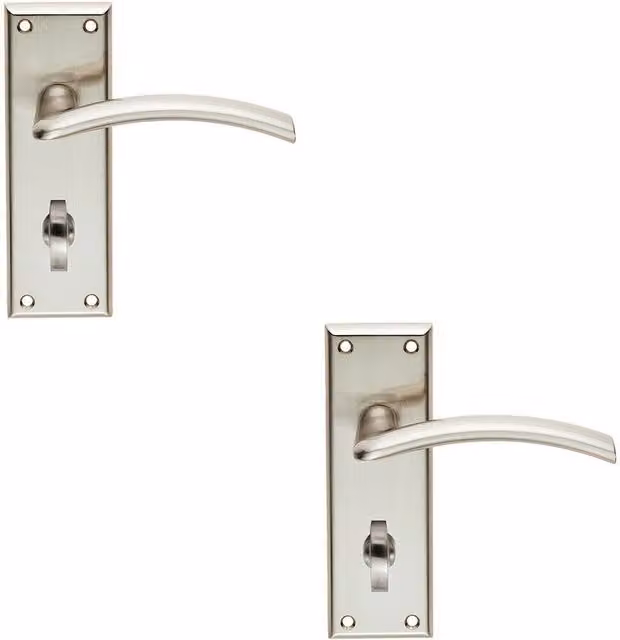 Loops 2x Pair Arched Lever Bathroom Door Handles with Backplate, Satin Nickel, W: 150 mm, H: 50 mm