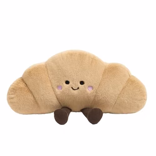 OHS Croissant Plush Decorative Scatter Cushion in Brown and Beige, 35 x 18 cm