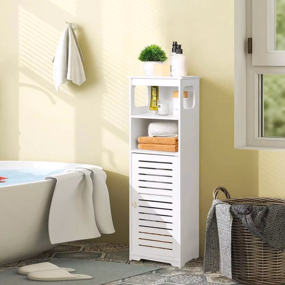 FORGEVIO Waterproof White Bathroom Cabinet with Hinged Doors and Internal Shelves, W/D/H: 80 x 30 x 24 cm – 2