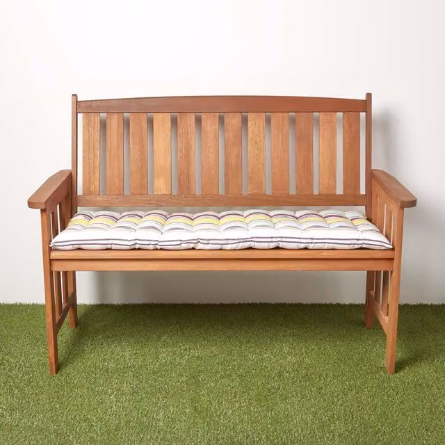 Homescapes Osaka Stripe Luxury Cotton Garden Bench Cushion in Green and Multicolour