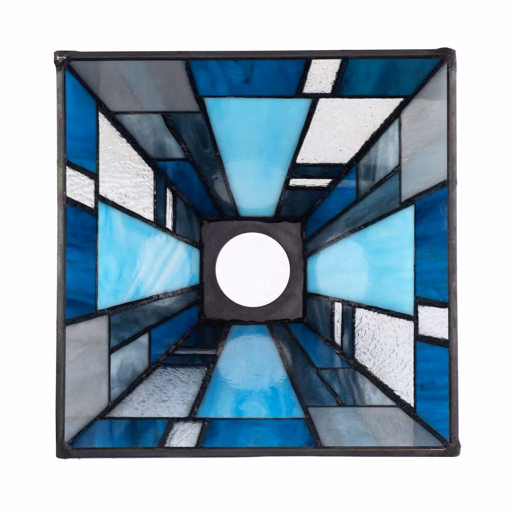 Happy Homewares Art Deco Tiffany Pendant Lighting Shade with Blue Glass Panels – 2