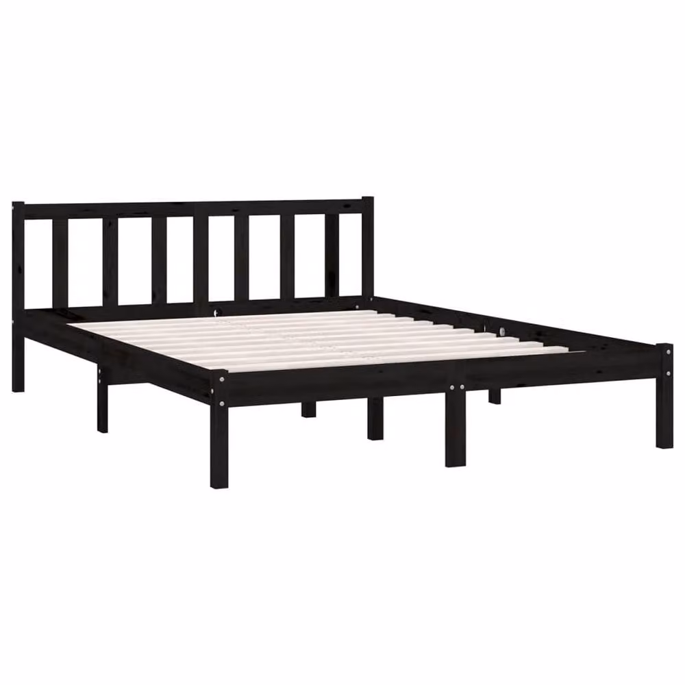 Berkfield Home Black Solid Wood Pine Double Bed Frame W: 135 cm, L: 190 cm – 3