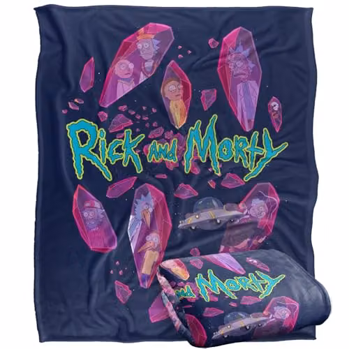 LOGOVISION Rick and Morty Death Crystal Futures Super Soft Fleece Throw Blanket, Multicolour, W: 152 cm, D: 127 cm – 1