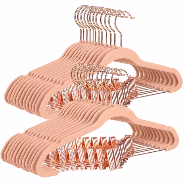 SONGMICS Set of 24 Non-Slip Velvet Hangers in Pink with Swivel Hooks and Notches