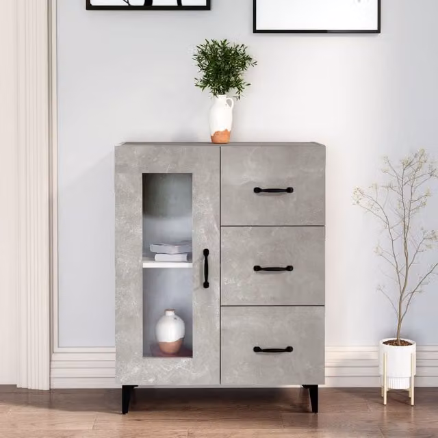 Berkfield Home Sideboard in Concrete Grey, W/D/H: 69.5 x 34 x 90 cm – 1
