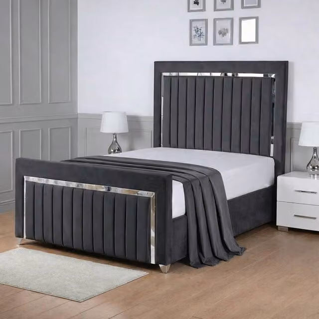 Living Comfort Bedz Chrome Edge Ottoman Gas Lift Storage Bed with 48 Inch Headboard in Charcoal Grey, Size: King (W/D/H: 180 x 200 cm)