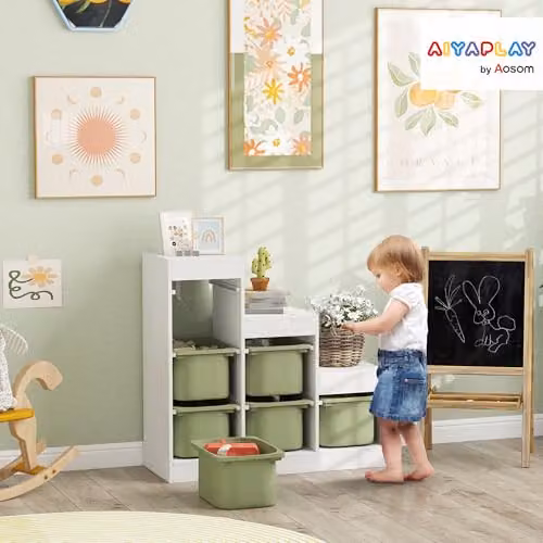 AIYAPLAY Kids Toy Storage Organiser with 6 Removable Bins, Green, W/D/H: 90 x 38.5 x 38.5 cm – 2