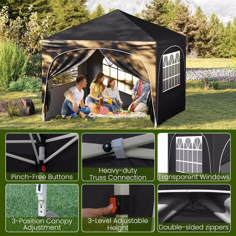 Costway Pop up Canopy Tent Portable Foldable Beach Sun Shelter in Black and Silver, W: 300 cm, D: 300 cm, H: 286 cm – 8