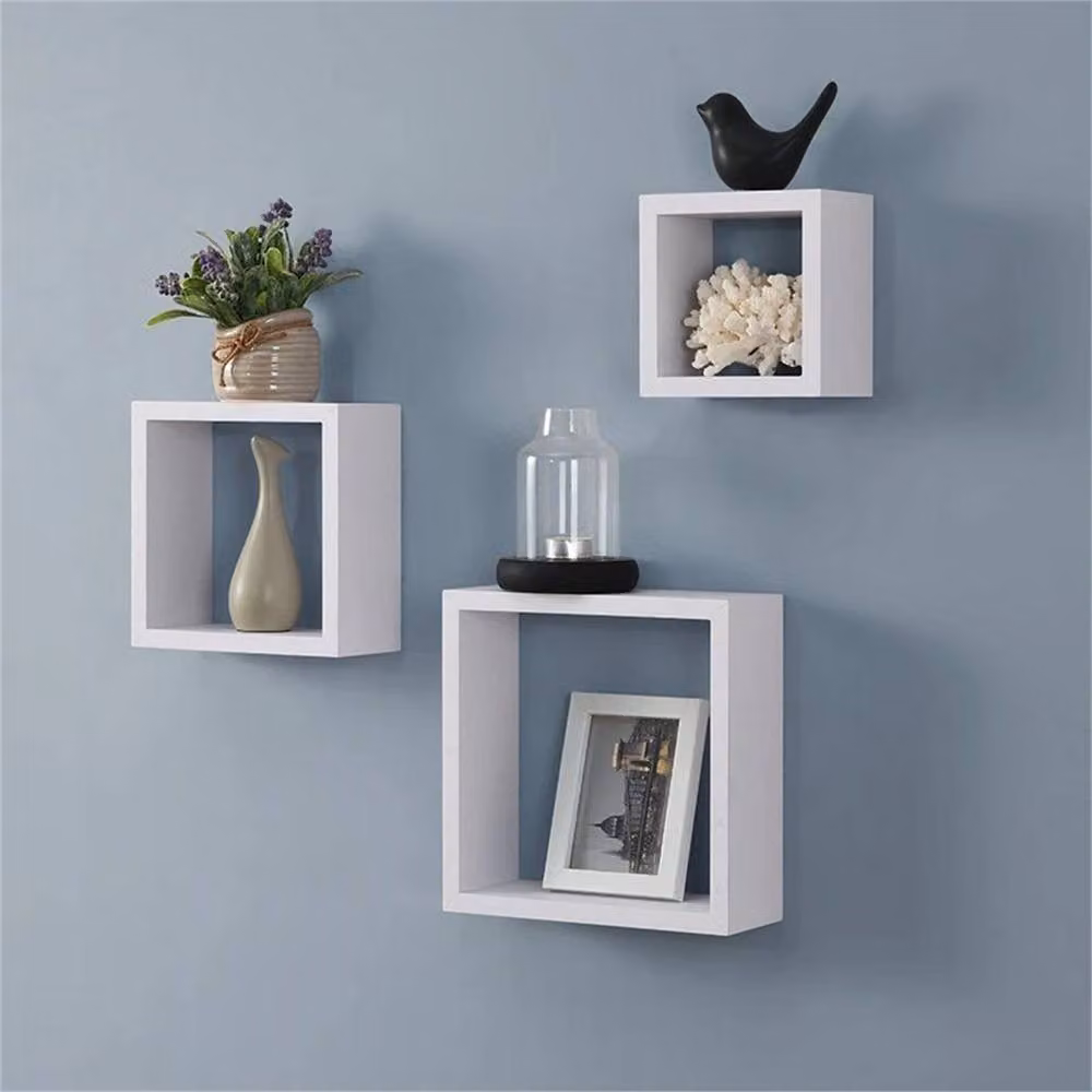 Kelvenix White G0019 Wall Mounted Floating Cube Box Shelf Set – 2