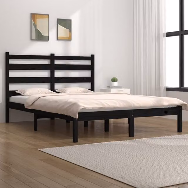 Berkfield Home Black Solid Wood Pine Bed Frame W/D/H: 200 x 200 cm