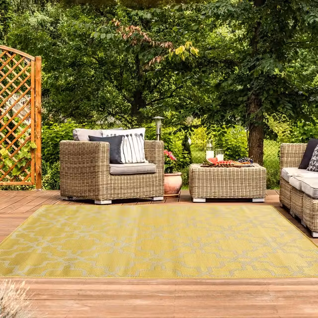 The Rug House Geometric Trellis Flatweave Indoor Outdoor Rug, Yellow, W: 150 cm, D: 80 cm