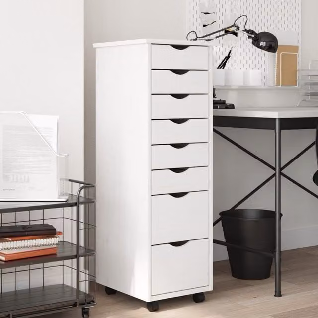 Berkfield Home MOSS Rolling Cabinet with Drawers in White Solid Pine Wood – 1