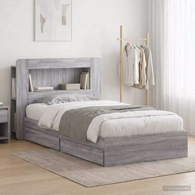 Berkfield Home Modern Bed Frame with Storage Drawers in Grey Sonoma, Engineered Wood, W/D/H: 100 x 200 cm – 1