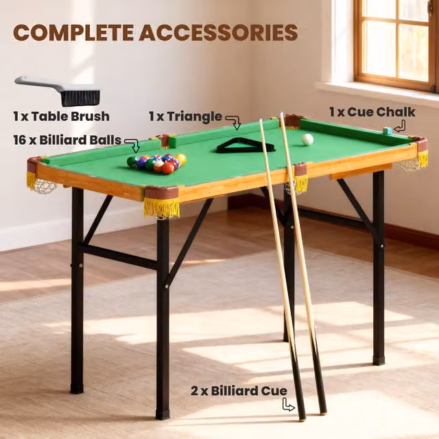 SPORTNOW 4ft Mini Folding Pool Billiards Table in Green, W: 121.92 cm