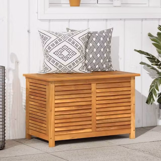 Berkfield Home Garden Brown Solid Wood Acacia Louver Storage Box W: 90 cm, D: 50 cm, H: 56 cm – 1