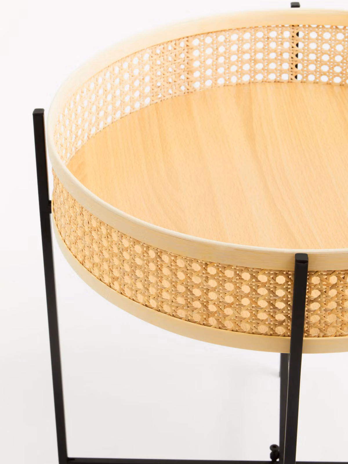 Orsina Natural Sleek Side Table with Rattan Top and Cross Legs, W/D/H: 50 x 55 x 50 cm – 4