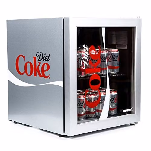 Husky Diet Coke Design Mini Fridge in Silver with Glass Door – 1