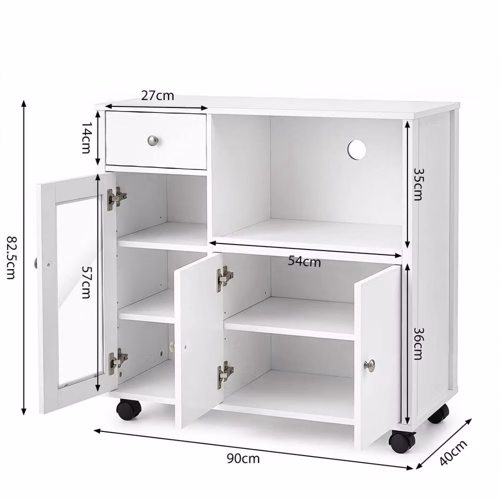 EONLION White Kitchen Island Sideboard with Microwave Shelf and Castors – 2