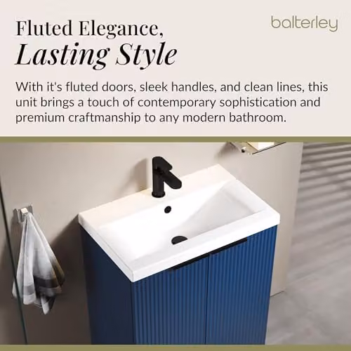 Balterley Blue Floor Standing Bathroom Vanity Unit with Basin and Fluted Front Doors, W/D/H: 61.0 x 39.0 x 85.0 cm – 4