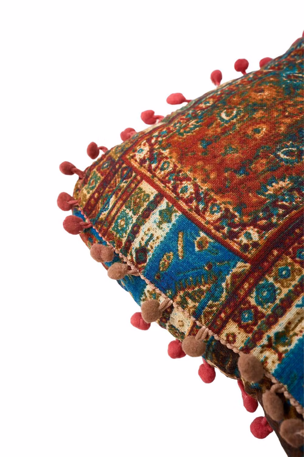 Living and Home Bohemian Patterned Square Linen Seat Cushion with Pom-Pom Trim in Multicolour – 5