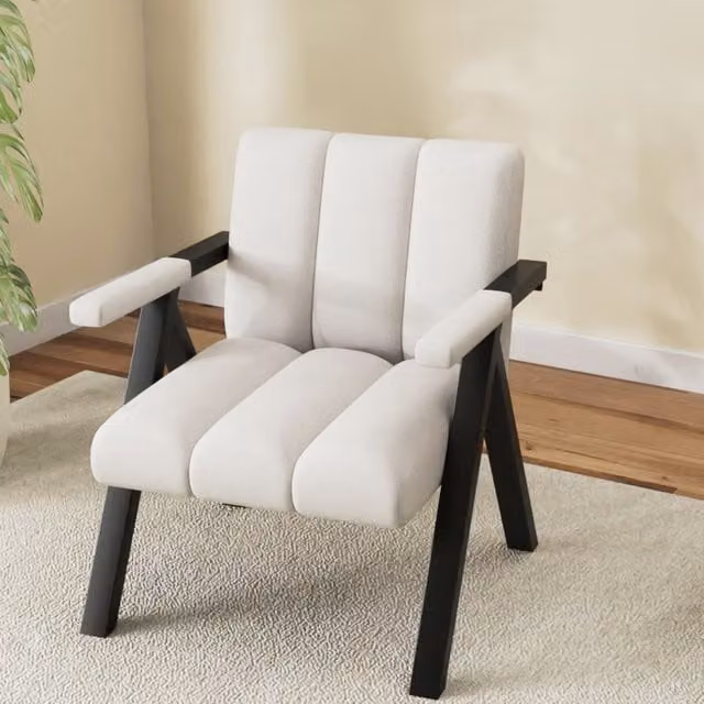 Costway Mid-Century White Fabric Relax Recliner Accent Chair with Armrests and Metal Frame