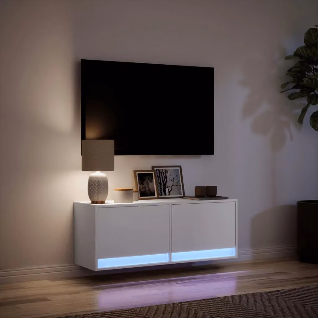 Berkfield Home Modern Glossy White TV Wall Cabinet with LED Lights W/D/H: 100 x 31 x 35 cm – 3