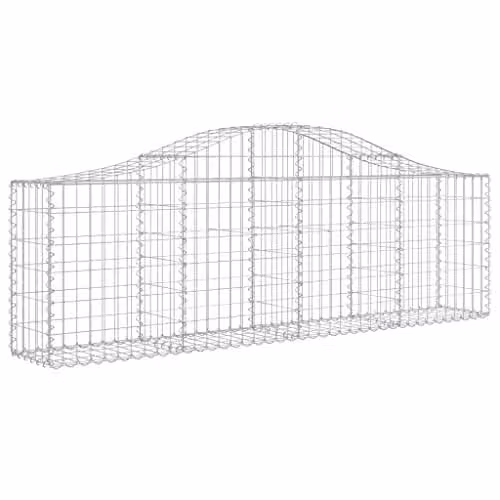 vidaXL Arched Gabion Basket in Silver Galvanised Steel, W/D/H: 200 x 30 x 60/80 cm
