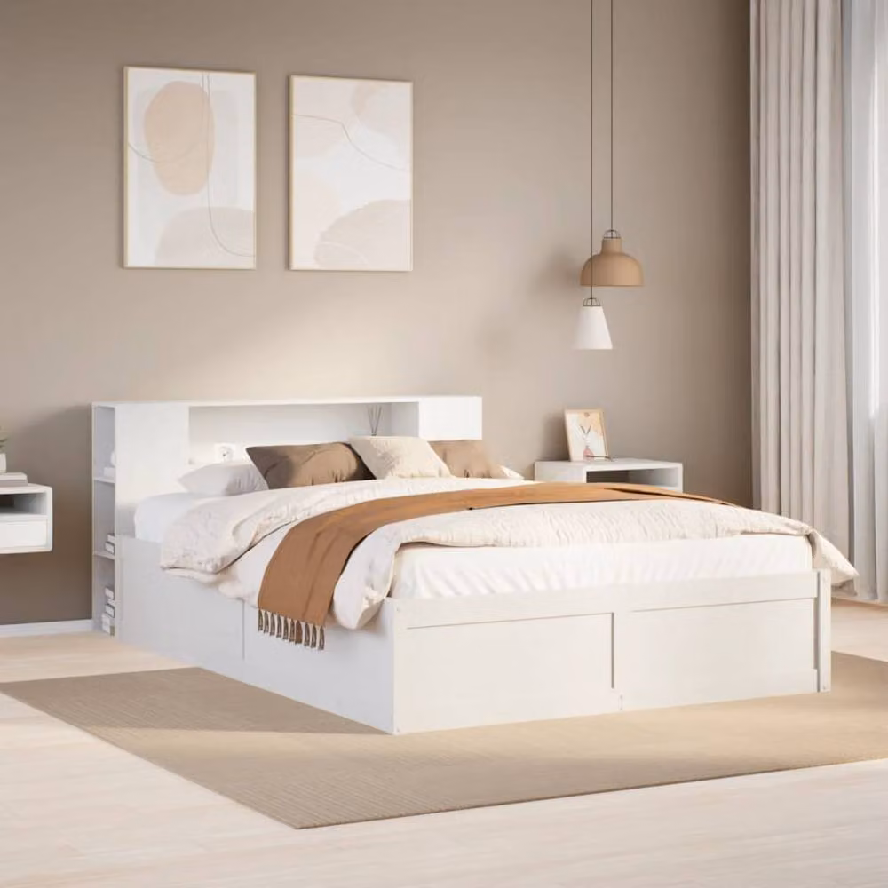 Berkfield Home Beautiful Solid Wood Pine Bed Frame in White, W/D/H: 160 x 200 x 82 cm – 2