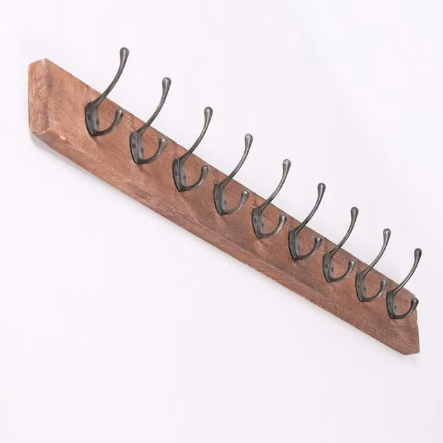Glasstone 9 Hook Wooden Coat Hanger in Brown, Width: 110.5 cm
