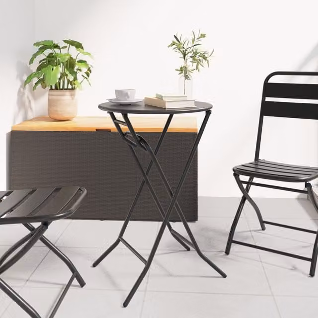 Berkfield Home Folding Garden Table in Anthracite Steel, W/D/H: 72 x 50 x 50 cm