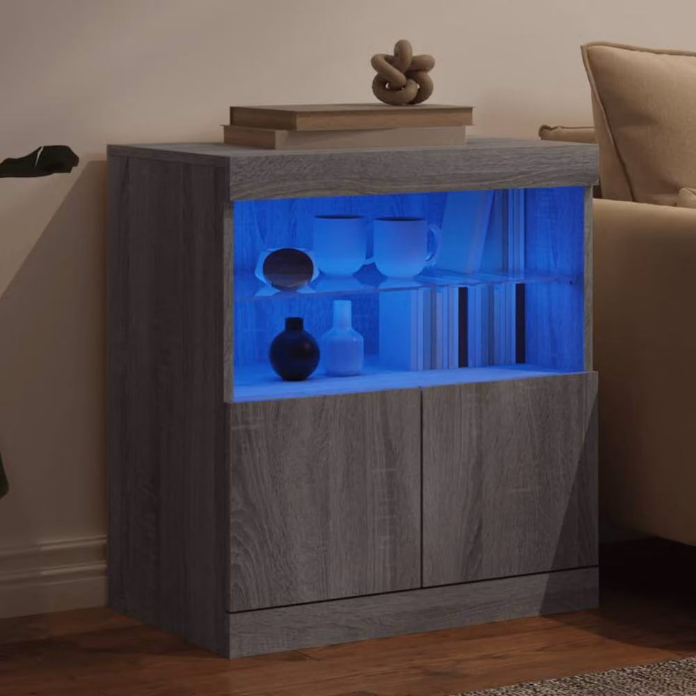Berkfield Home Modern Grey Sideboard with Integrated LED Lights W: 60 cm, D: 37 cm, H: 67 cm – 4