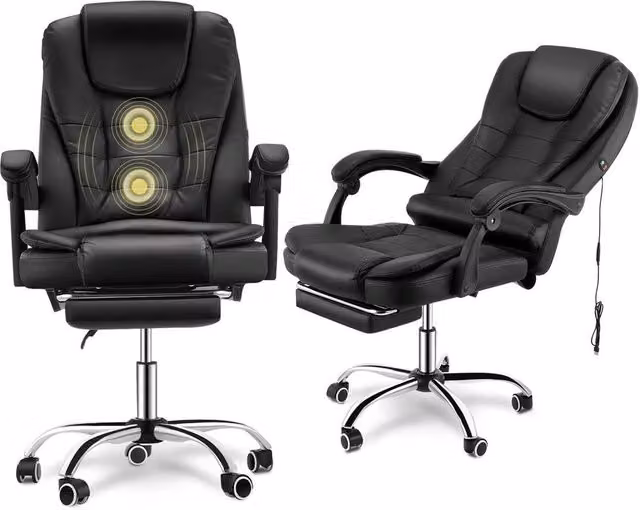 PAWNORA Black Synthetic Leather Massage Gaming and Office Chair with Headrest and Armrests