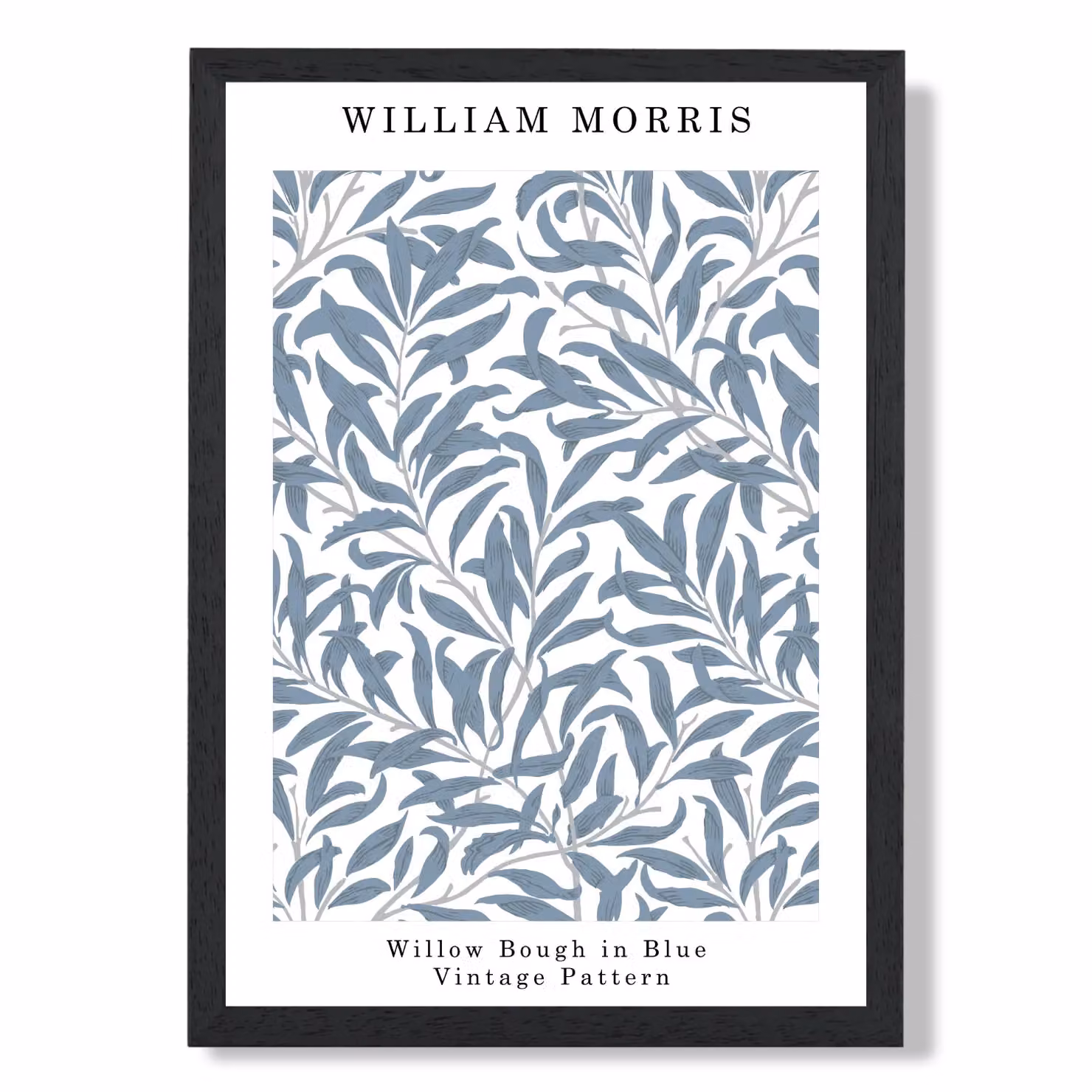 ARTZE William Morris Willow in Blue Floral Art Print with Black Frame, A4, Mid Blue – 2