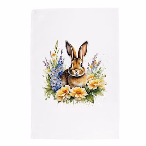 Purely Home Floral Rabbit Tea Towel in White and Multicolour, W: 67 cm, H: 45 cm