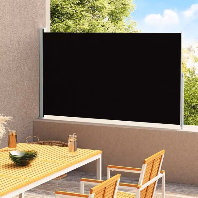 Berkfield Home Manual Pull Retractable Side Awning in Black with Polyester and Steel Construction, W/H: 200 x 300 cm