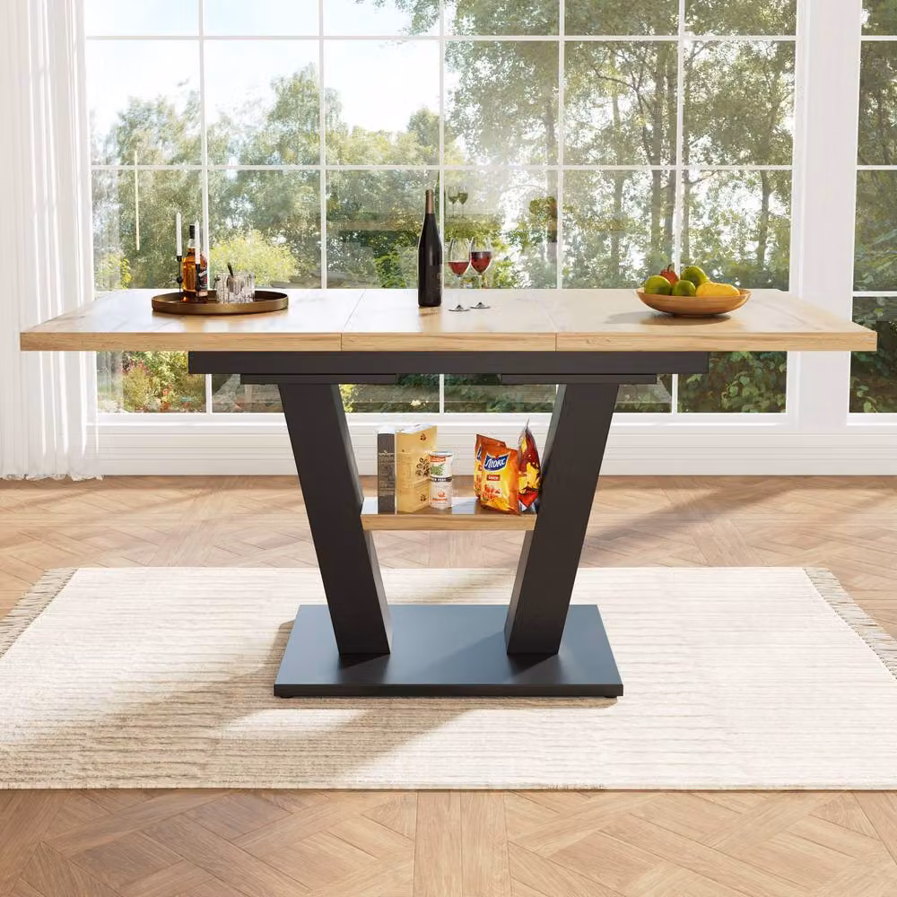 BTM Extendable Rectangular Dining Table in Black and Wood-Colour, W/D/H: 118 x 70 x 75 cm to 157 x 70 x 75 cm – 2