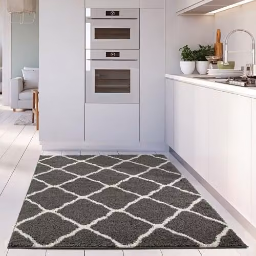 THE RUGS Modern Moroccan Shaggy Area Rug, W/D: 240 x 340 cm, 30 cm Thick, Grey, White and Black – 3