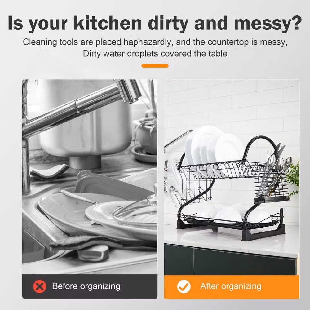 FORGEVIO 2 Tier Metal Kitchen Sink Dish Drainer Rack in Black – 3