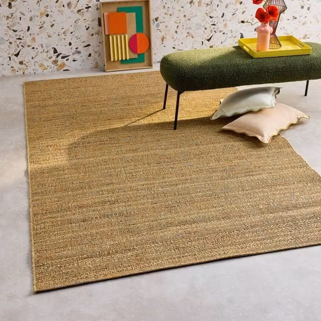 sweeek Beige Jute-effect Interior and Exterior Carpet with Coloured Accents, W: 160 cm, L: 230 cm – 1