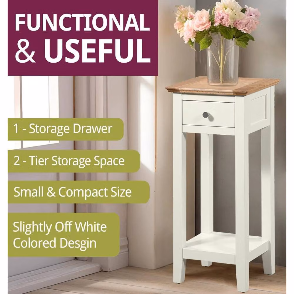 FORGEVIO Small Retro Side Table in Off-White Solid Oak Wood – 3