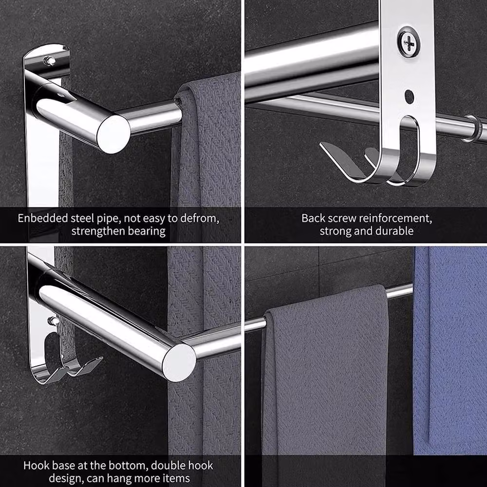 EONLION Single Towel Rail Holder, Wall Mounted, Silver, Width: 60 cm – 3