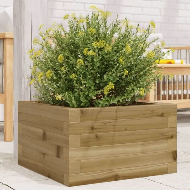 Berkfield Home Garden Planter in Brown Impregnated Wood W/D/H: 40 x 40 x 23 cm