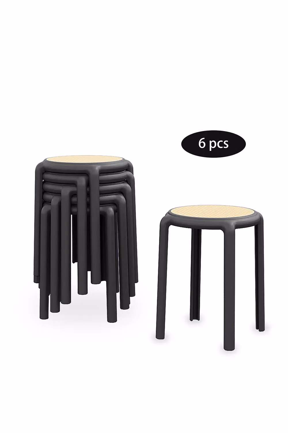 Living and Home Set of 6 Black Plastic Stackable Backless Stools – 2