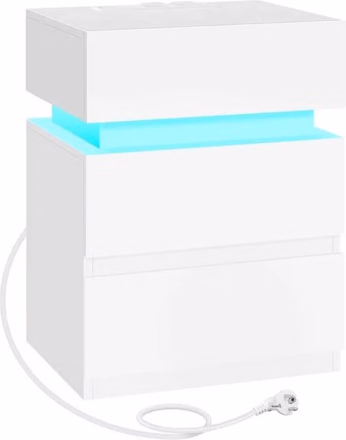 Kelvenix Modern White Bedside Table with Integrated Lighting
