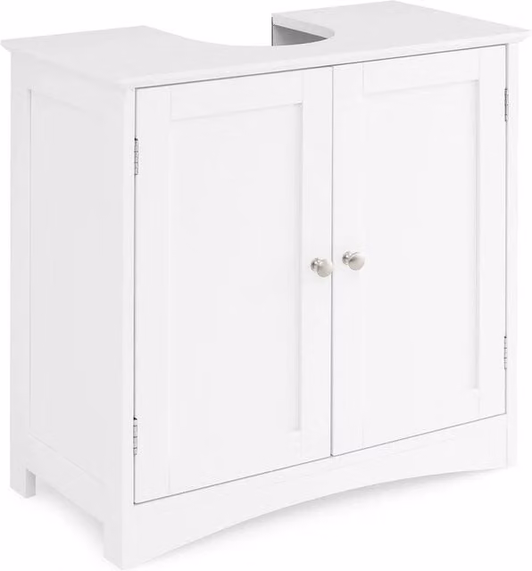 VOGREX White Lacquered Freestanding Under Sink Bathroom Cabinet with Hinged Doors and Internal Shelves – 1