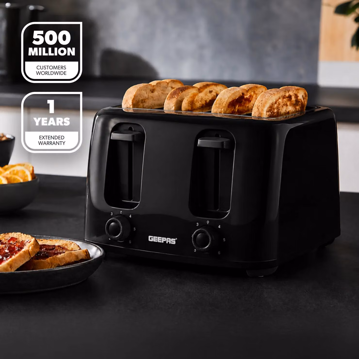 Geepas 4 Slice Toaster 1400W in Black – 2