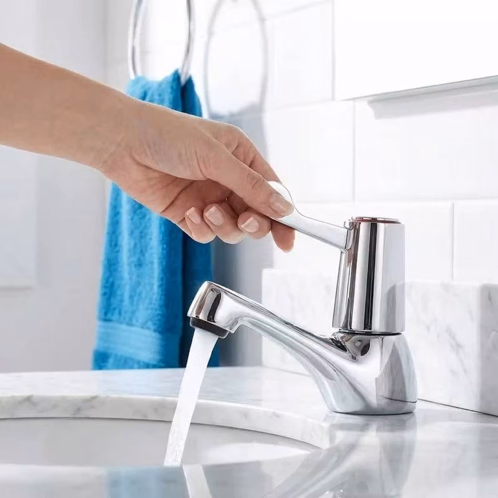 VOGREX Chrome Single Lever Pillar Basin Taps, Hot and Cold Pair in Silver – 3
